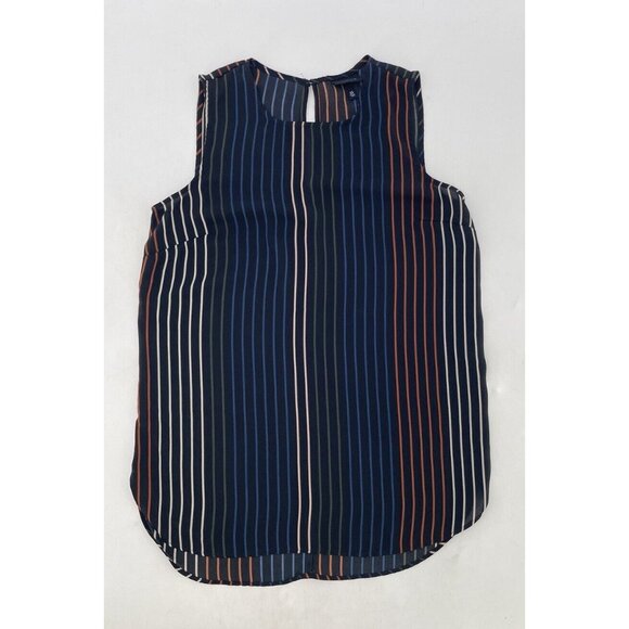 Who What Wear Striped Hi Low Chiffon Boho  Keyhole Back Blouse Sz XS Side Slits - Picture 1 of 10